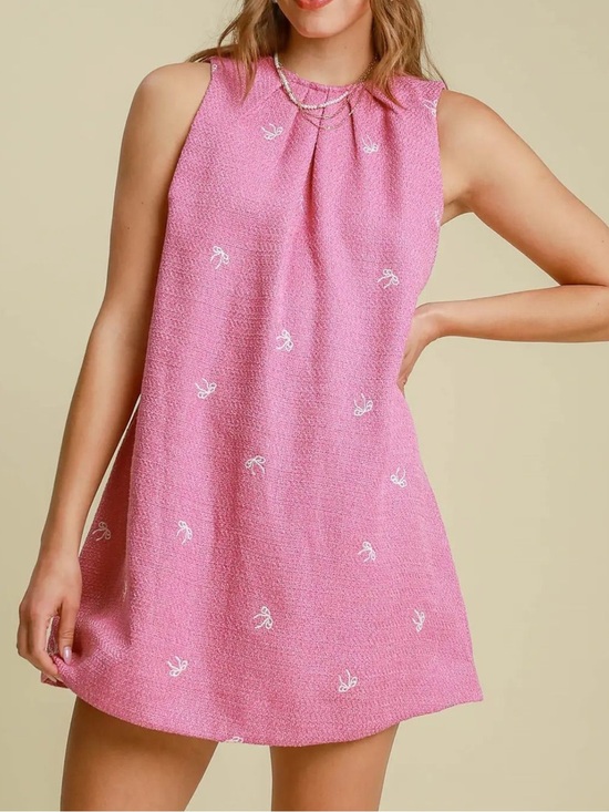 Umgee Dresses & Skirts - NWT Umgee Pink Tweed Embroidered Bow Dress